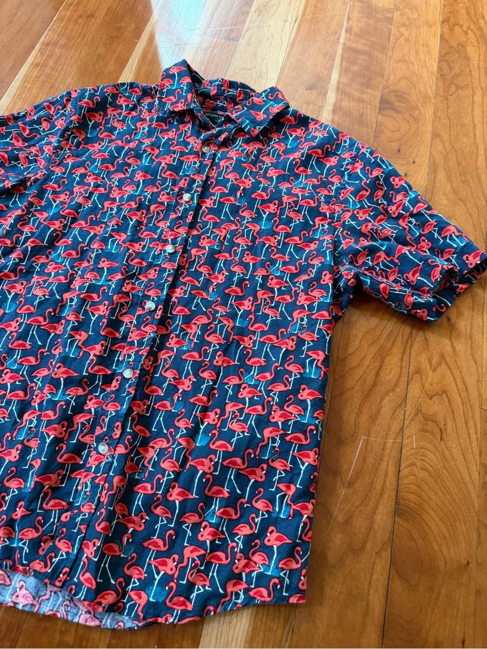 Banana Republic linen cotton blend short sleeve button down flamingos size M